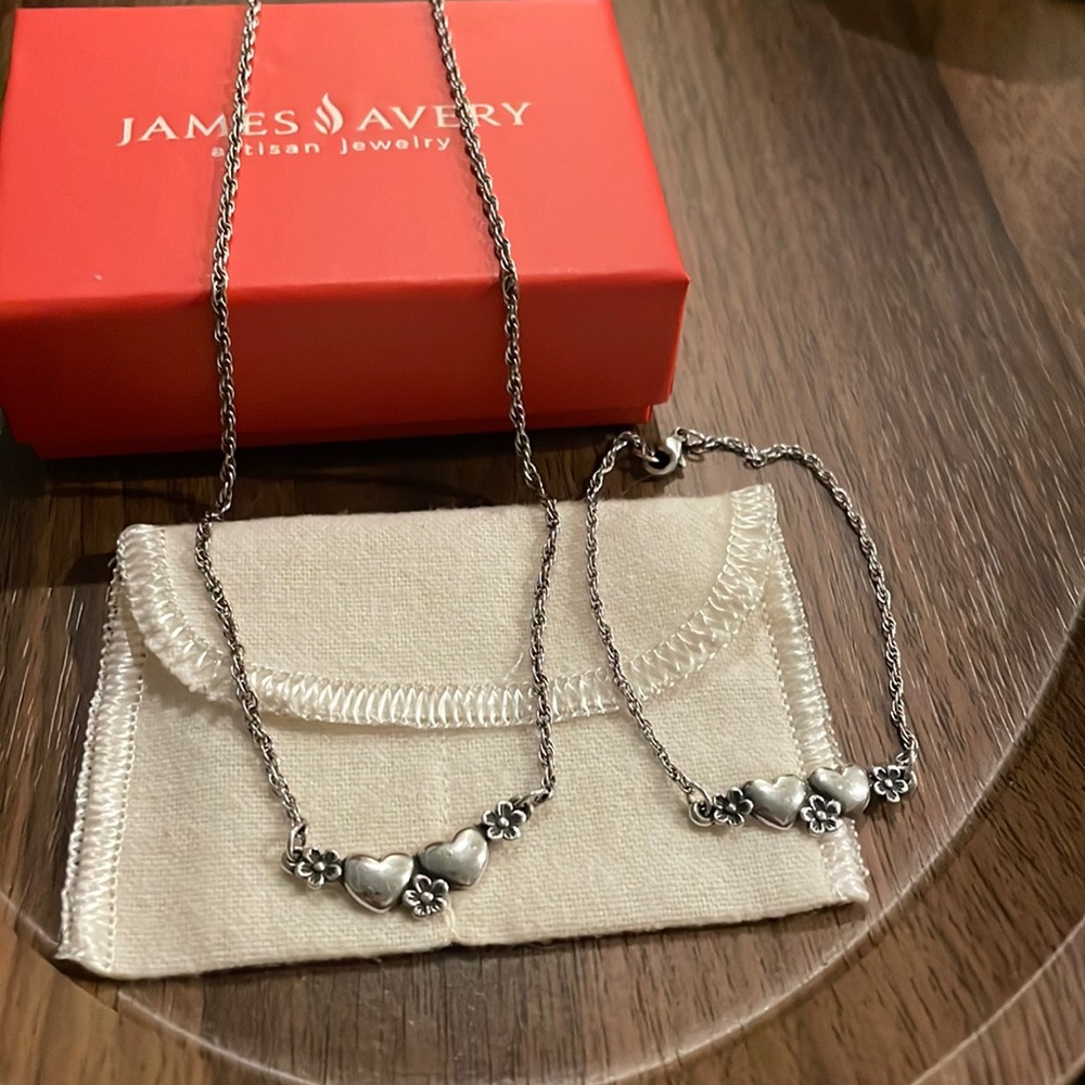 James Avery retired hearts and flowers sterling silver necklace and bracelet